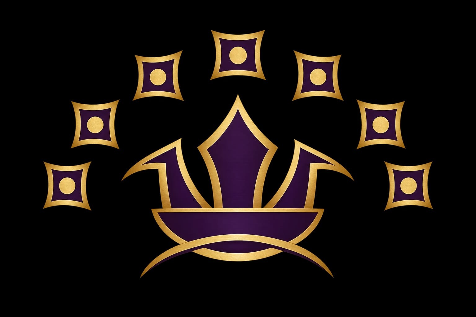 Crown emblem — Purple and gold crown with eight squares.