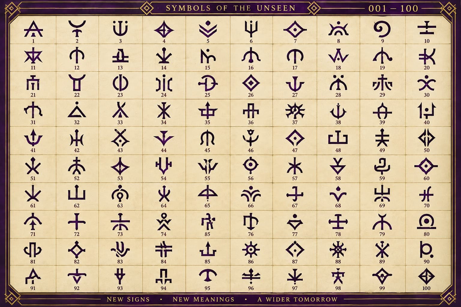 Symbols of the Unseen 001–100 — “New signs • New meanings • A wider tomorrow.”
